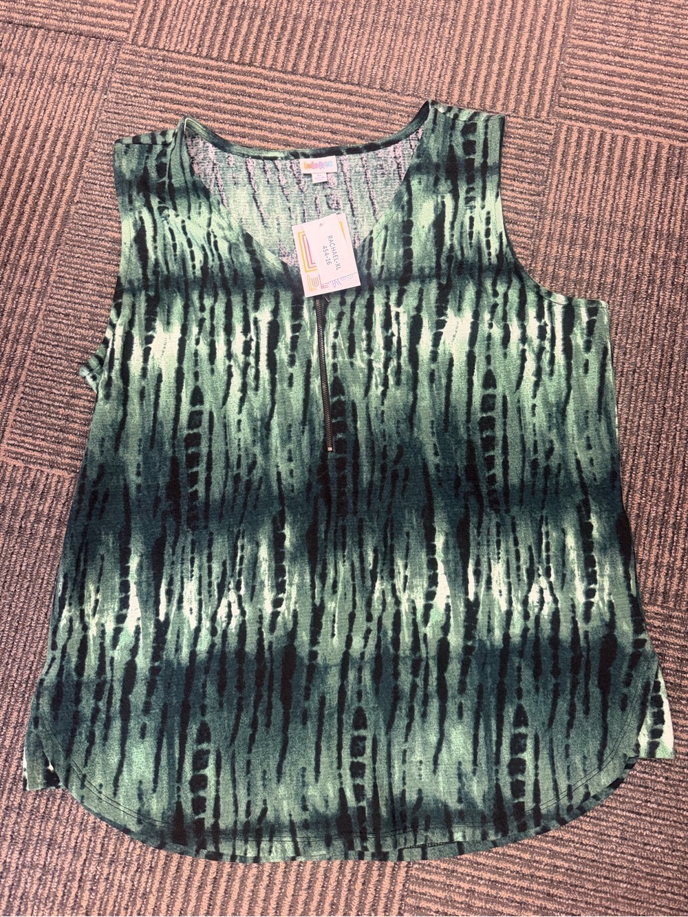 NWT LuLaRoe Rachael Green Black Tie Dyed Tank SZ XL